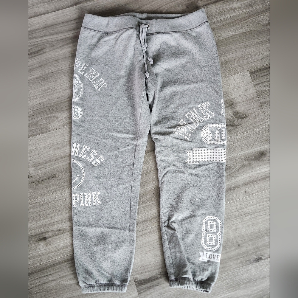 Y2K 2000's Victoria's Secret PINK Sweats Rhinestone Bling Sweats Gray Medium EUC